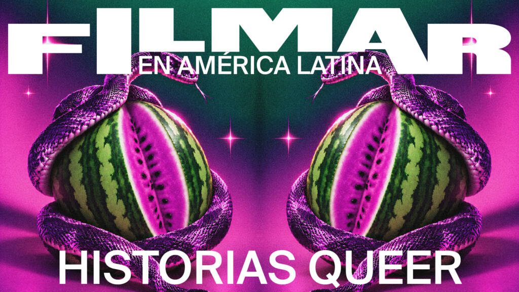 Affiche de la section "Historias Queer" montrant une pastèque entourée d'un serpent.